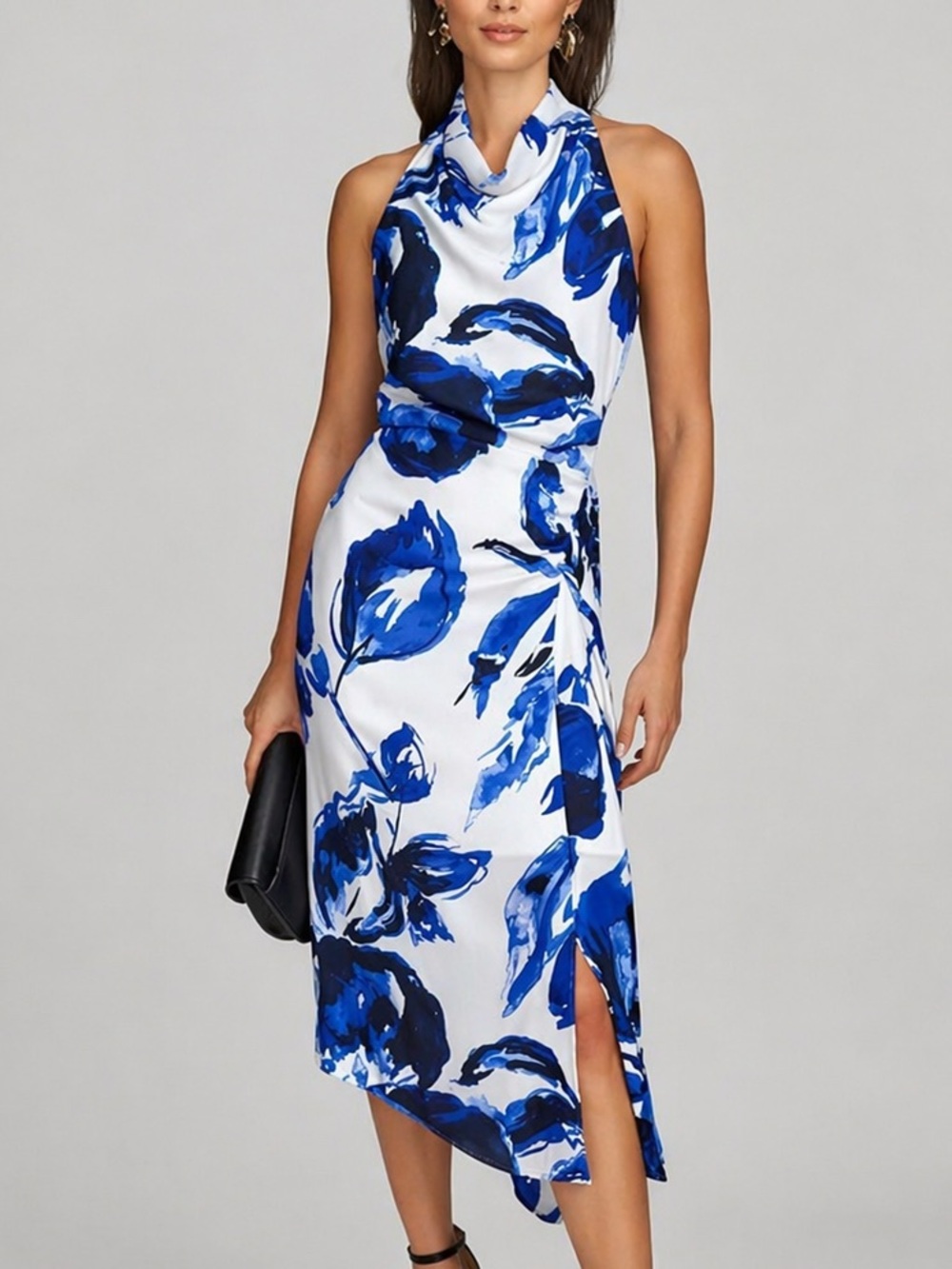 🆕🫐Donna Karan New York Floral Midi Dress Blue White Party Casual Cocktail Size 4